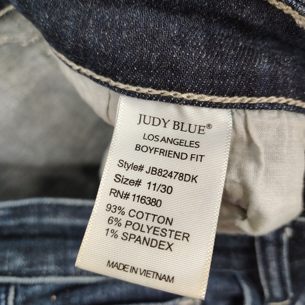 Judy Blue Jeans Womens 30 Blue Boyfriend Dark Wash Distressed Stretch Denim - Picture 15 of 16